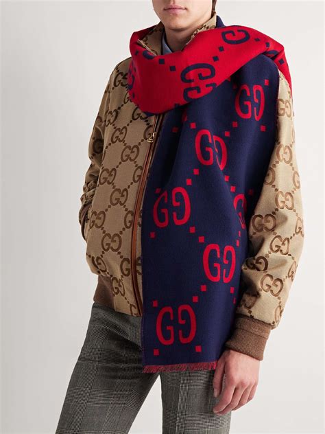 gucci wool blend logo stripe scarf|gucci scarf with fur trim.